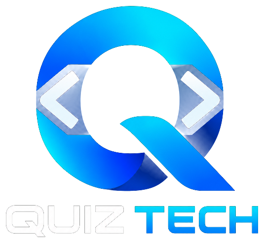 Logotipo QUIZ TECH: um Q estilizado com símbolos de código